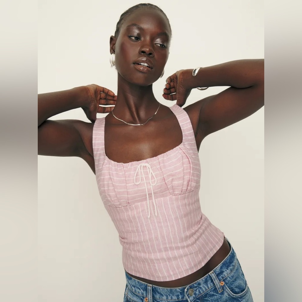 Reformation Sleeveless Pink Stripe Tie-Front Tank Top